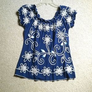 Lauren Michelle - Petite, Royal Blue/White, embroidered. Size PM.